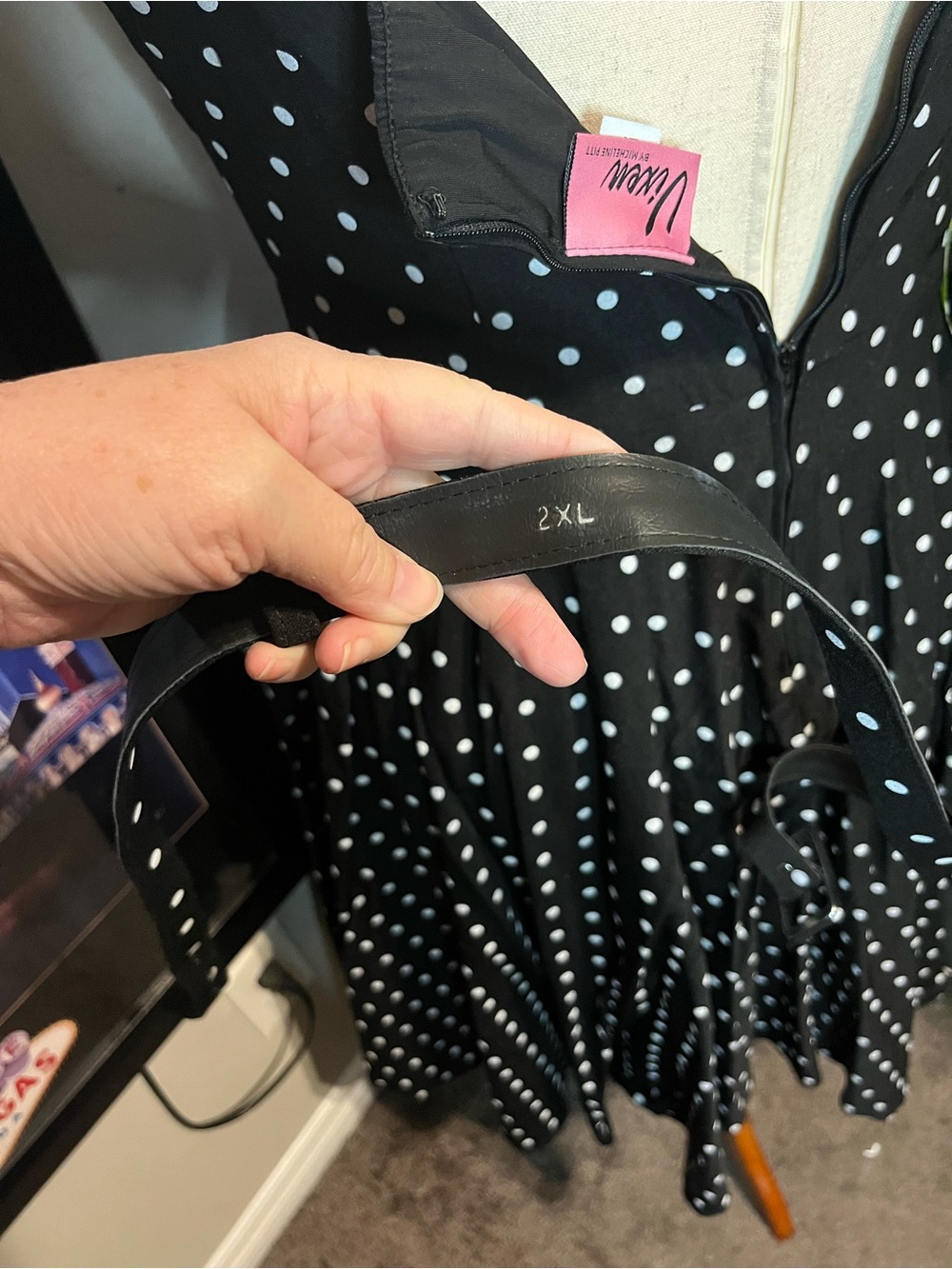 Like new Vixen by Micheline Pitt Black Polka Dot Swing Dress - Picture 8 of 11